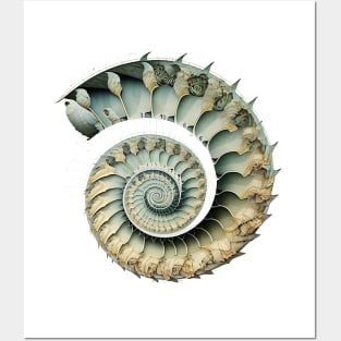 Fibonacci Sequence: Fibonacci Shell Art (on a Light Knocked Out Background) Posters and Art